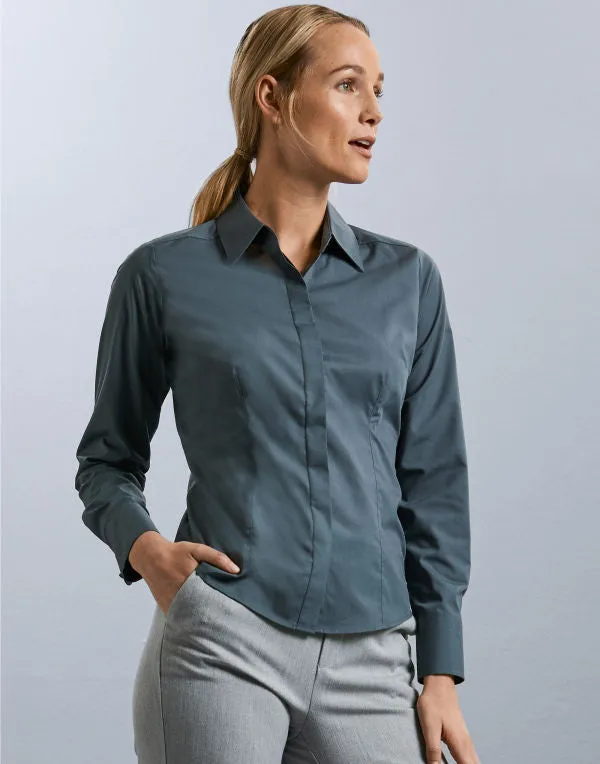 Russell Collection Ladies' Long Sleeve Fitted Polycotton Poplin Shirt 924F