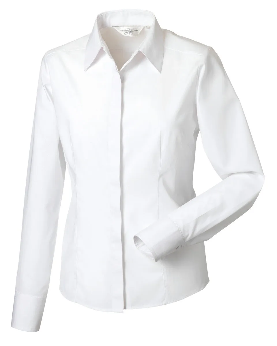 Russell Collection Ladies' Long Sleeve Fitted Polycotton Poplin Shirt 924F