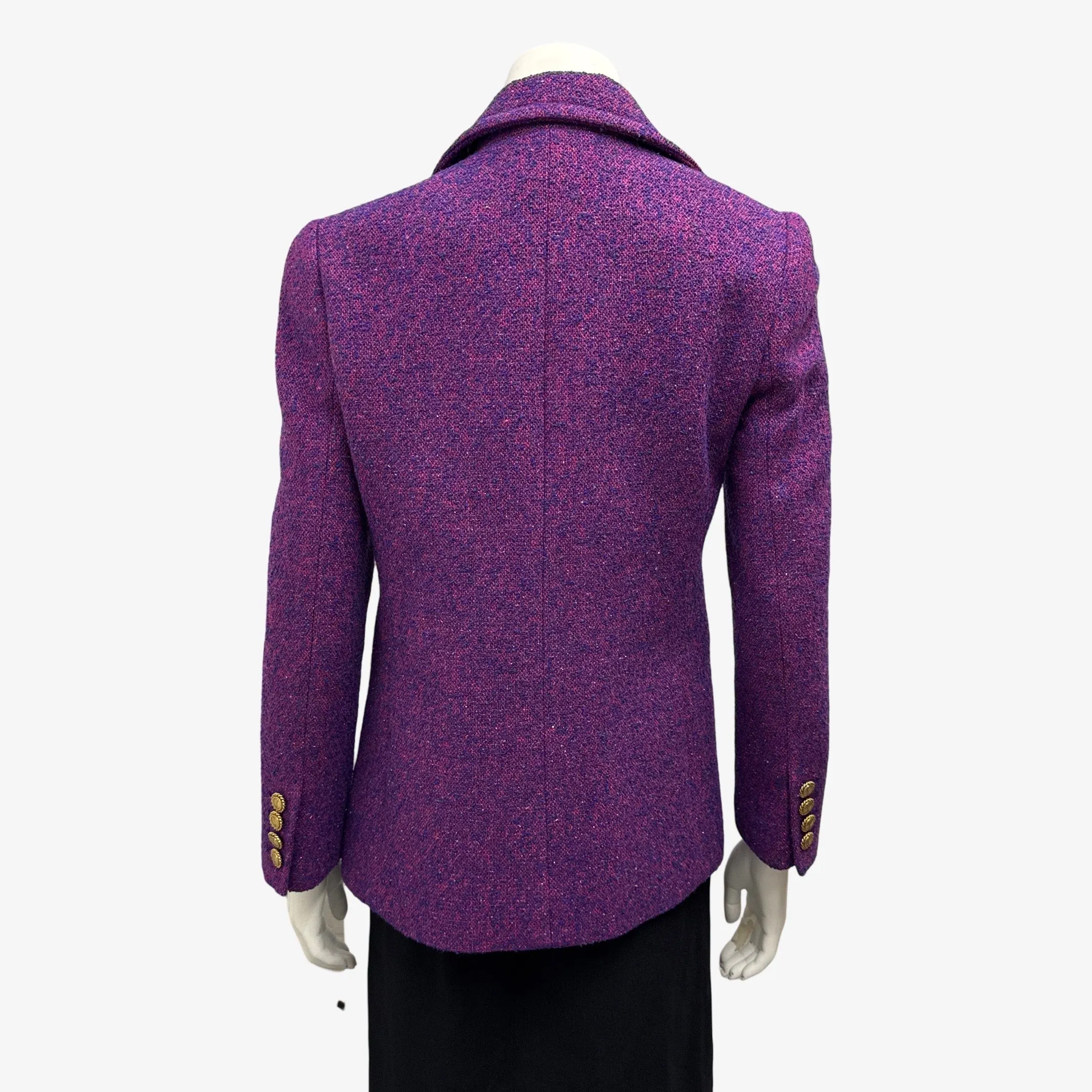 Saint Laurent Women's Purple Metallic Tweed Open Blazer