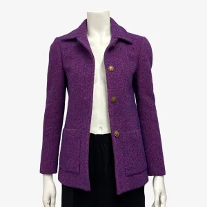 Saint Laurent Women's Purple Metallic Tweed Open Blazer