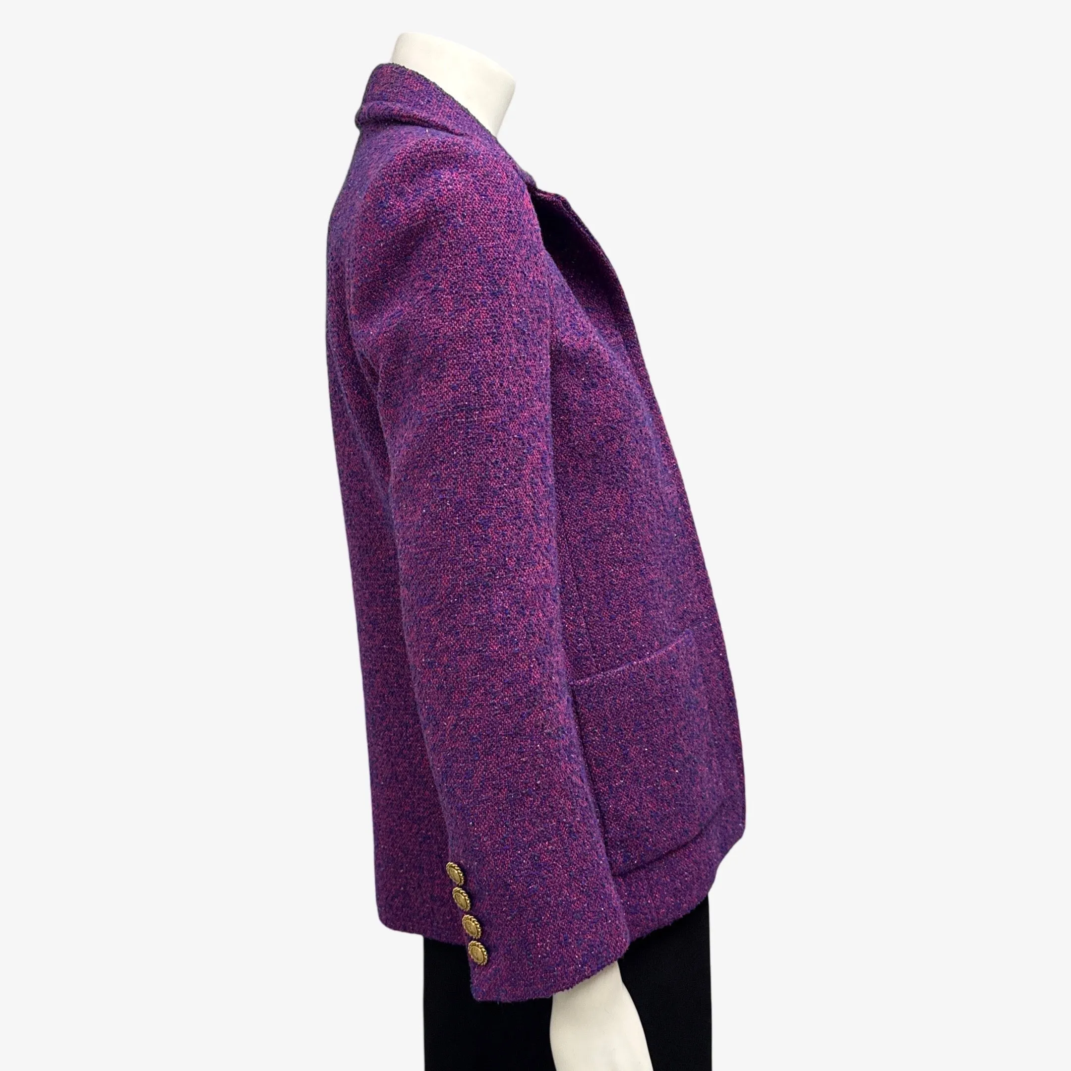Saint Laurent Women's Purple Metallic Tweed Open Blazer