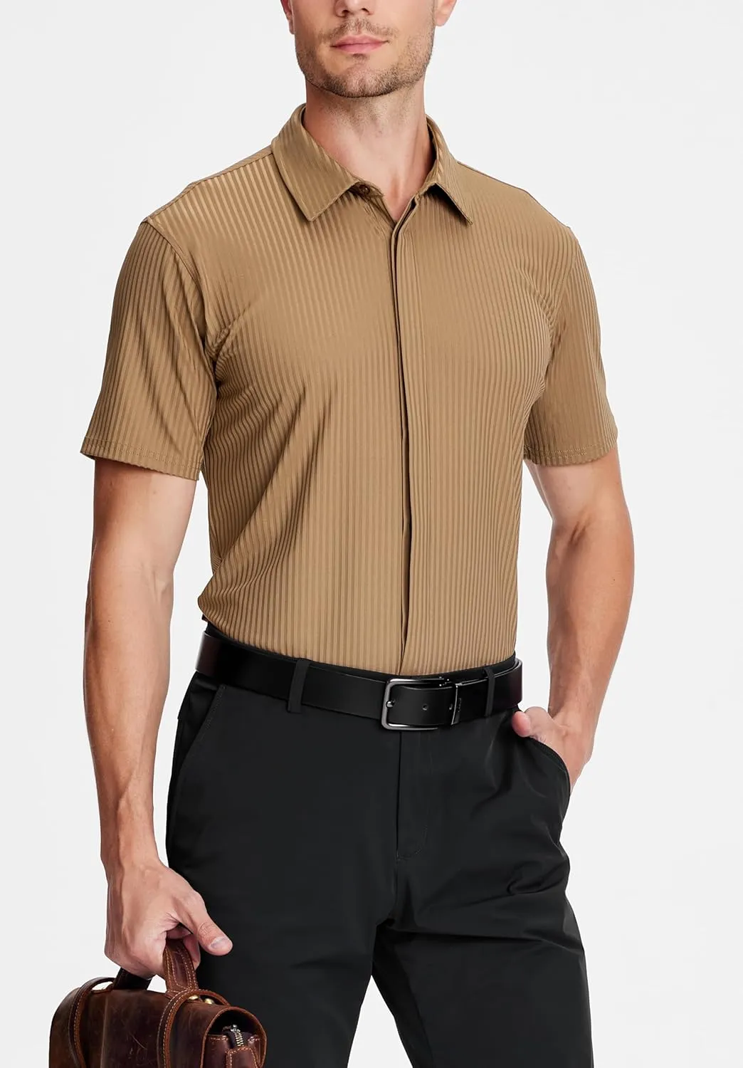 SAMERM Mens Dress Shirt Wrinkle Free Moisture Wicking 4-Way High Stretch Super Soft Casual Button Down Shirts