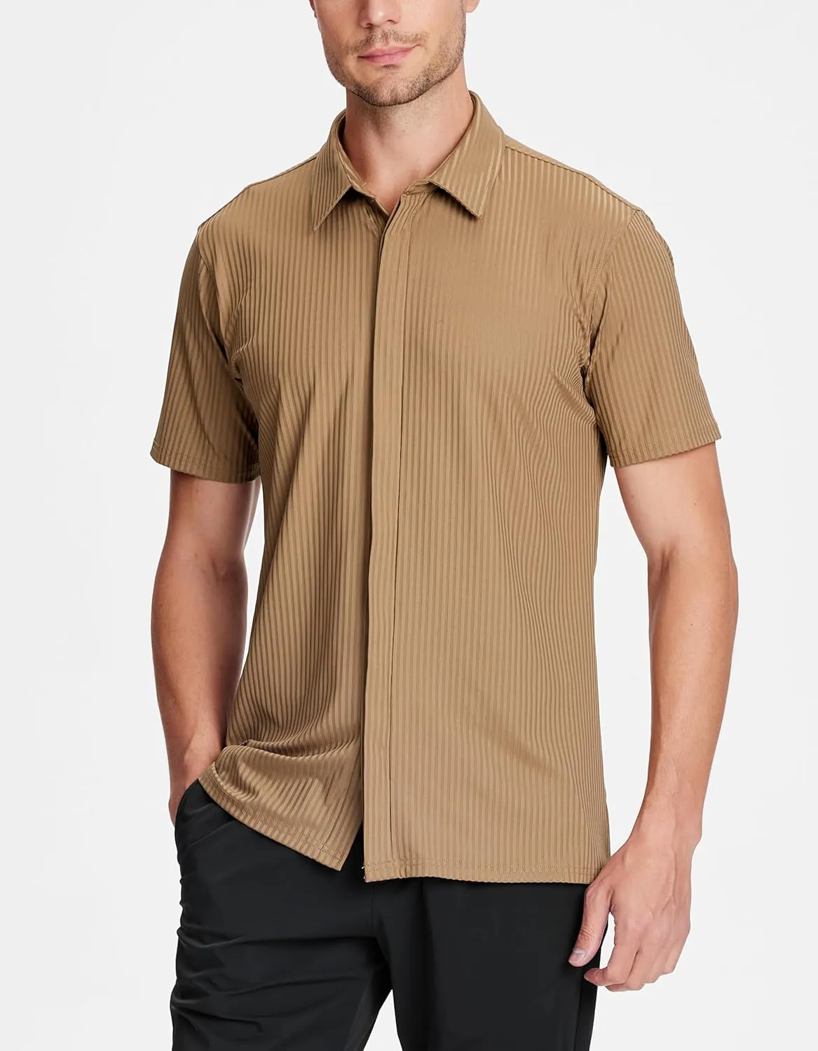 SAMERM Mens Dress Shirt Wrinkle Free Moisture Wicking 4-Way High Stretch Super Soft Casual Button Down Shirts