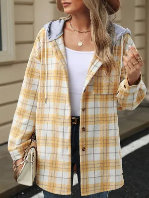 Send Me A Sign Plus Yellow Plaid Hooded Shirt Jacket (Size 2X)