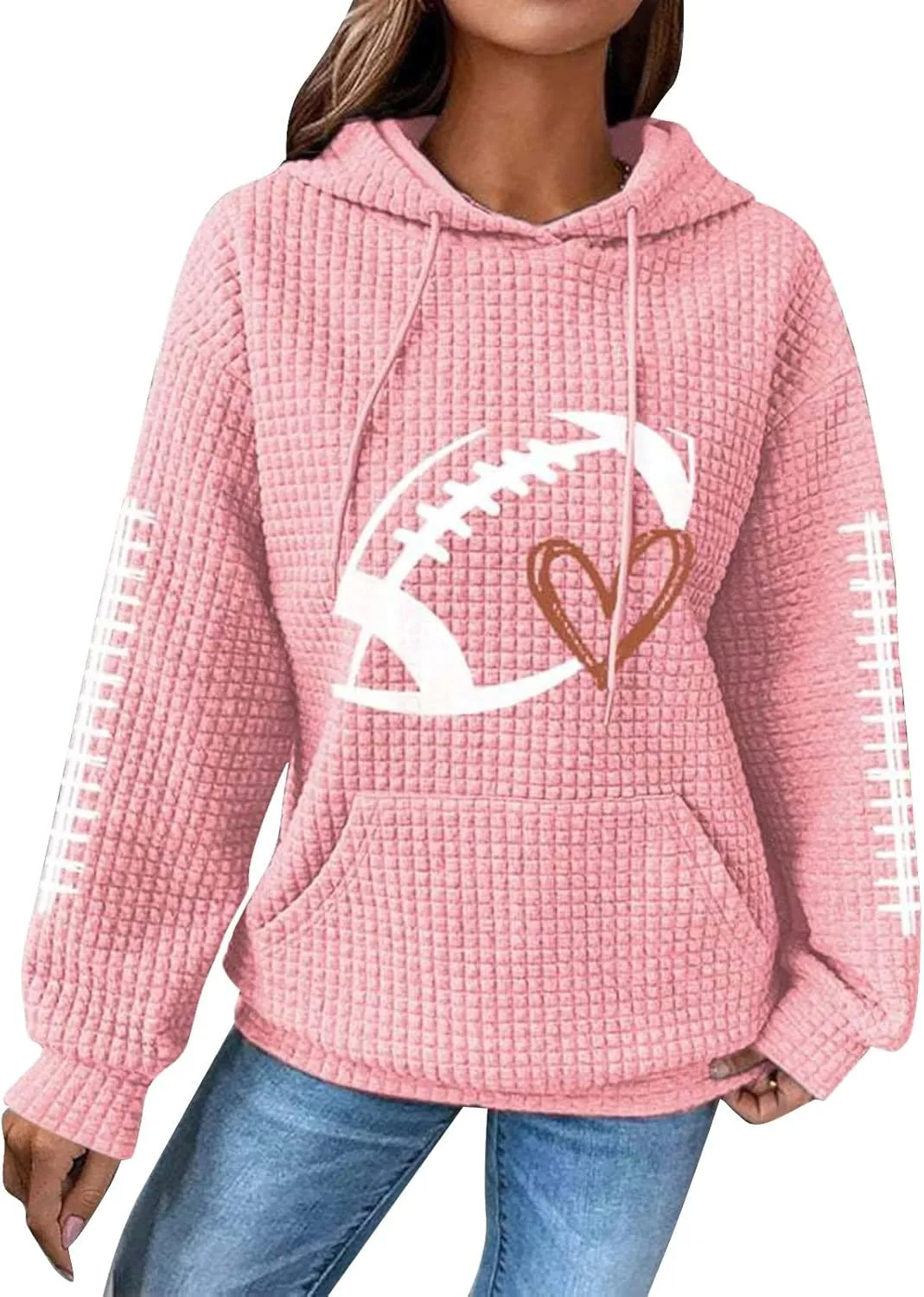 SHAOBGE Women Waffle Knit Cute Hoodies Drawstring Pullover Sweatshirts Fashion Casual Sweaters Comfy Fall Clothes Outfits