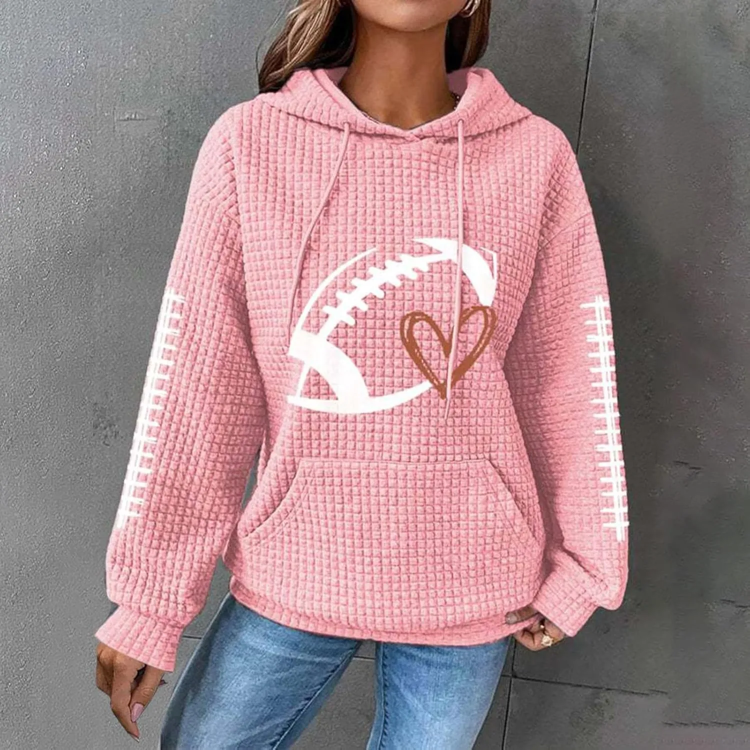 SHAOBGE Women Waffle Knit Cute Hoodies Drawstring Pullover Sweatshirts Fashion Casual Sweaters Comfy Fall Clothes Outfits