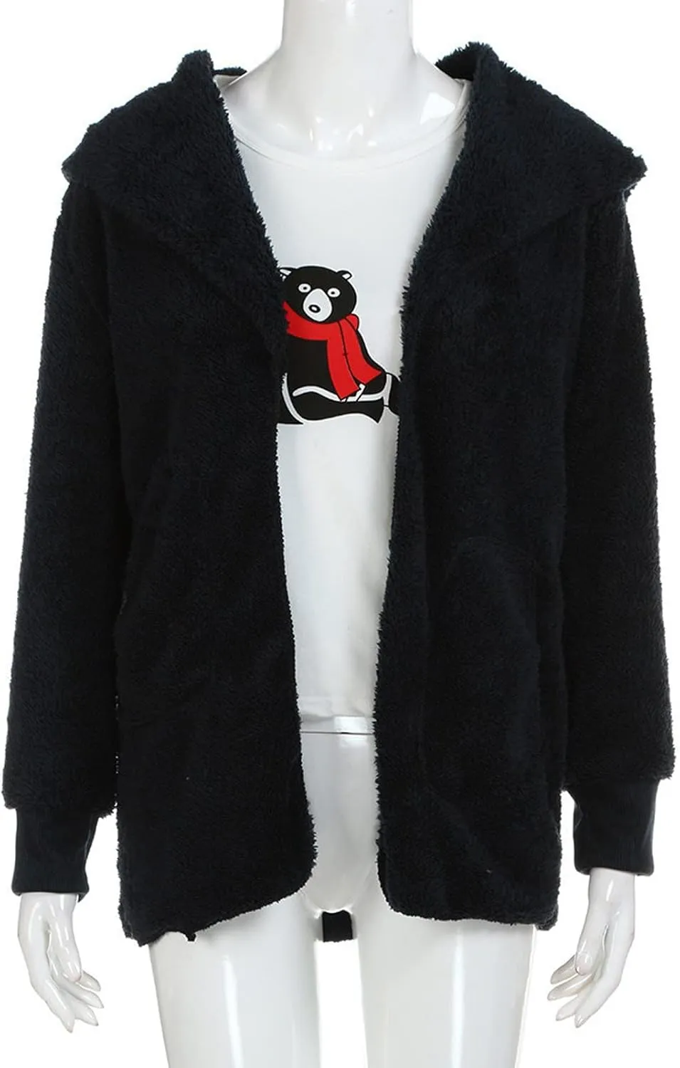 Sherpa Fleece Jacket for Women Plus Size Open Front Cardigan Sweaters Soft Fluffy Outerwear Winter Coats with Pocket