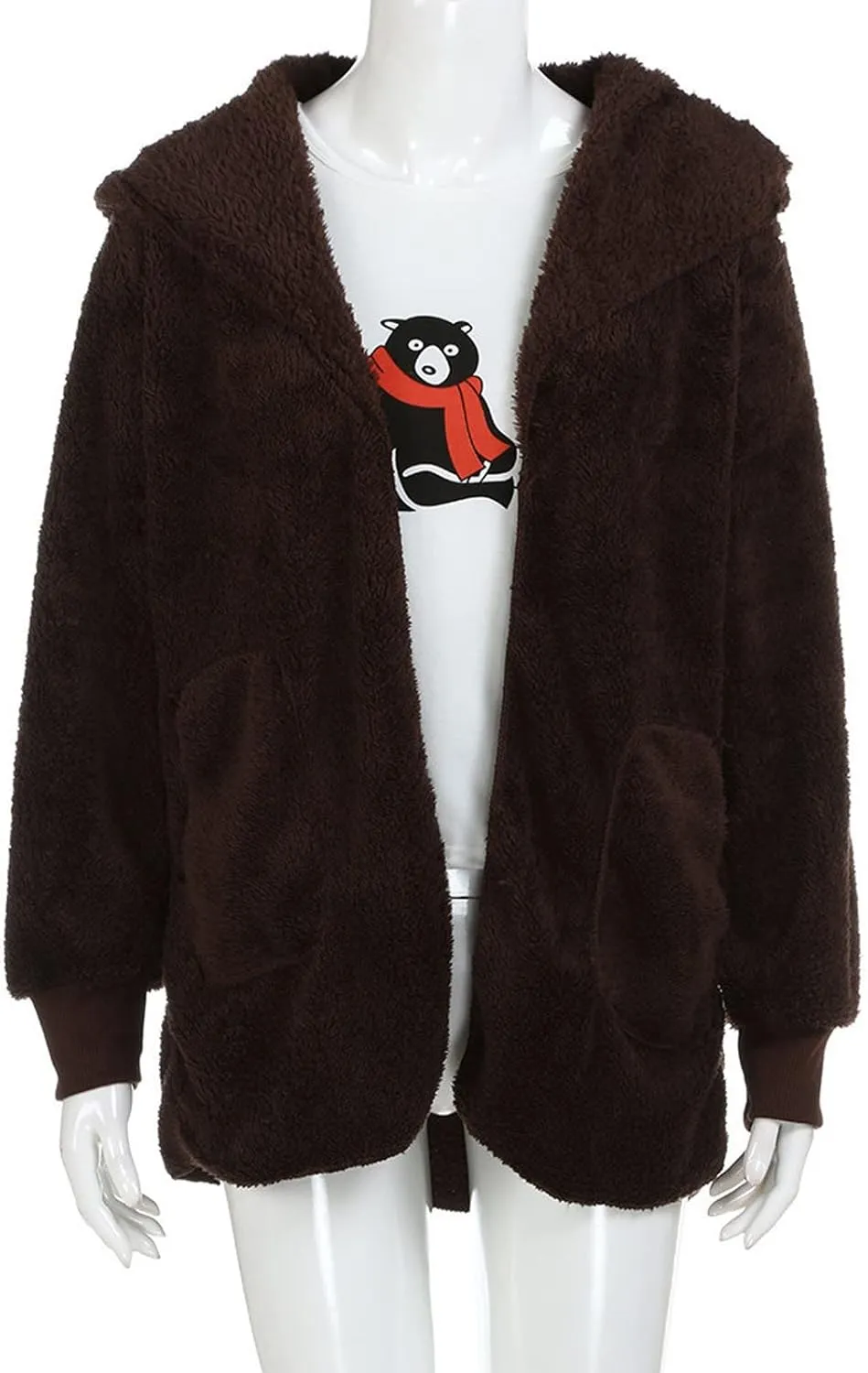 Sherpa Fleece Jacket for Women Plus Size Open Front Cardigan Sweaters Soft Fluffy Outerwear Winter Coats with Pocket