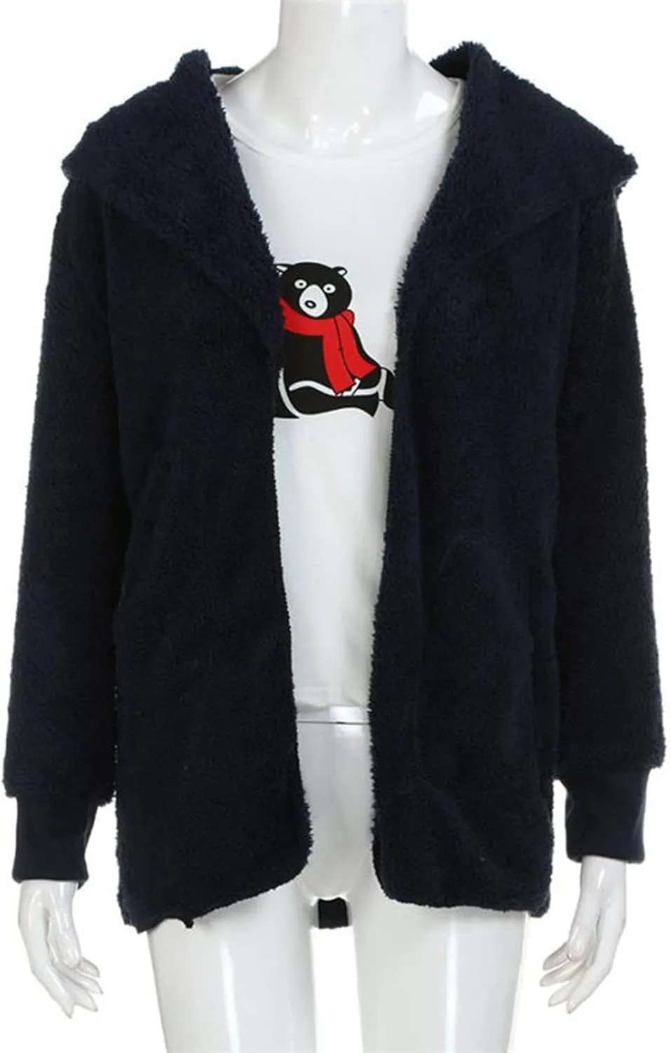 Sherpa Fleece Jacket for Women Plus Size Open Front Cardigan Sweaters Soft Fluffy Outerwear Winter Coats with Pocket