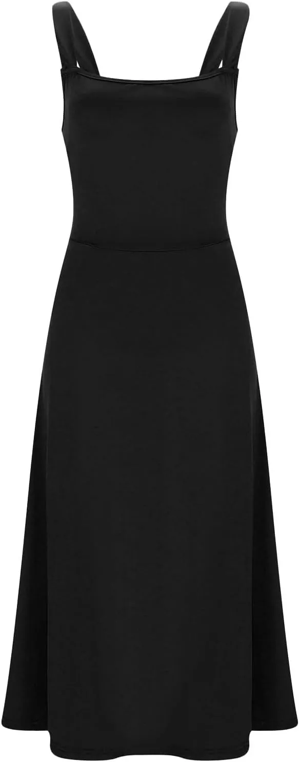 Sleeveless Dresses For Women 2025 Square Neck Slim Fit Waisted Flowy Swing Long Dress Solid Elegant Party Sundress