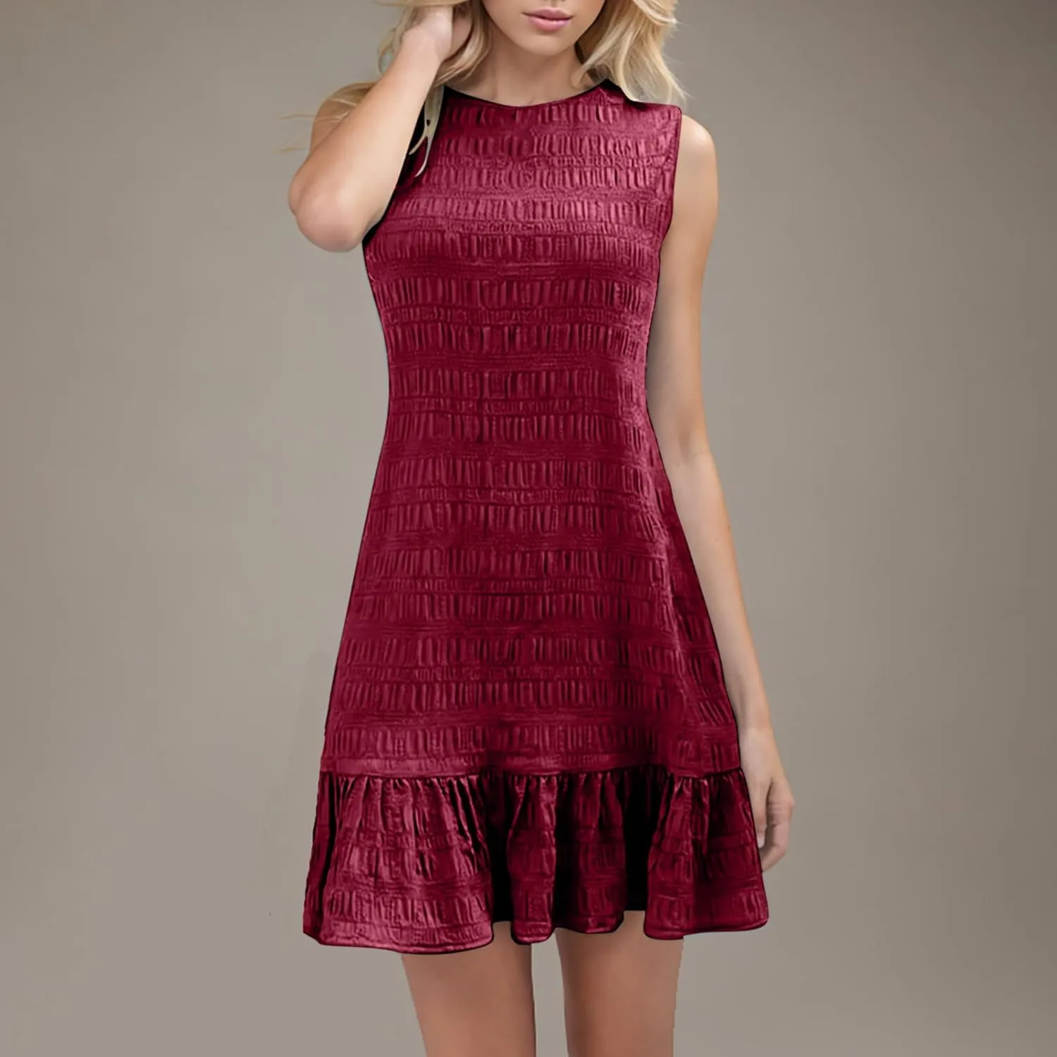 Sleeveless Tank Dresses for Women Summer Ruffle Hem Sundress Casual Mini Dress Solid Color Round Neck Dress 2025