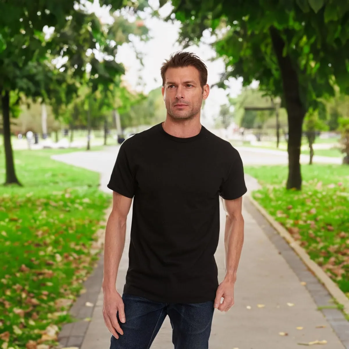 SOCKS'NBULK Men's Cotton Crew Neck Regular T-Shirts Bulk Short Sleeve Lightweight Tees Mix Colors