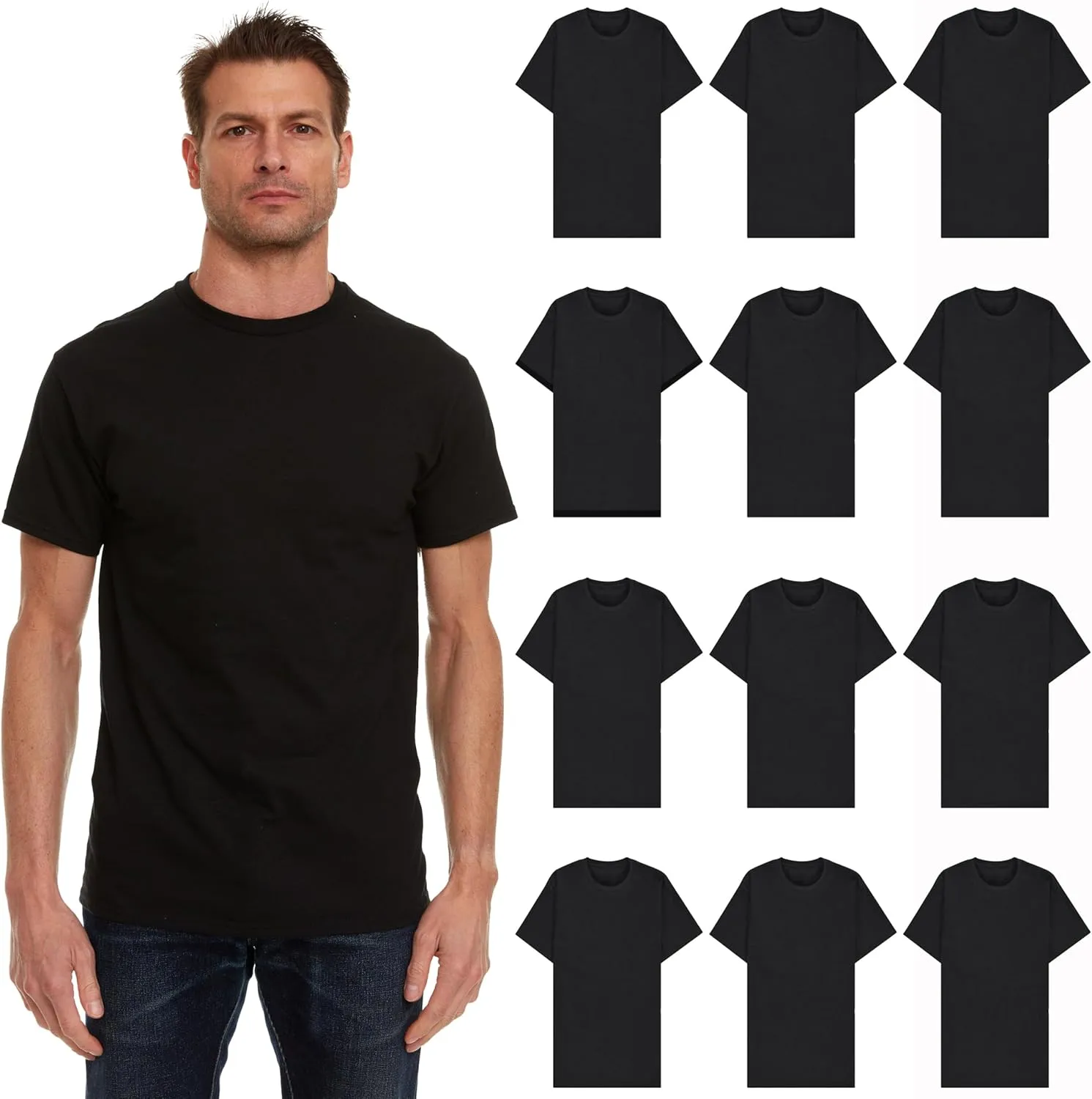 SOCKS'NBULK Men's Cotton Crew Neck Regular T-Shirts Bulk Short Sleeve Lightweight Tees Mix Colors
