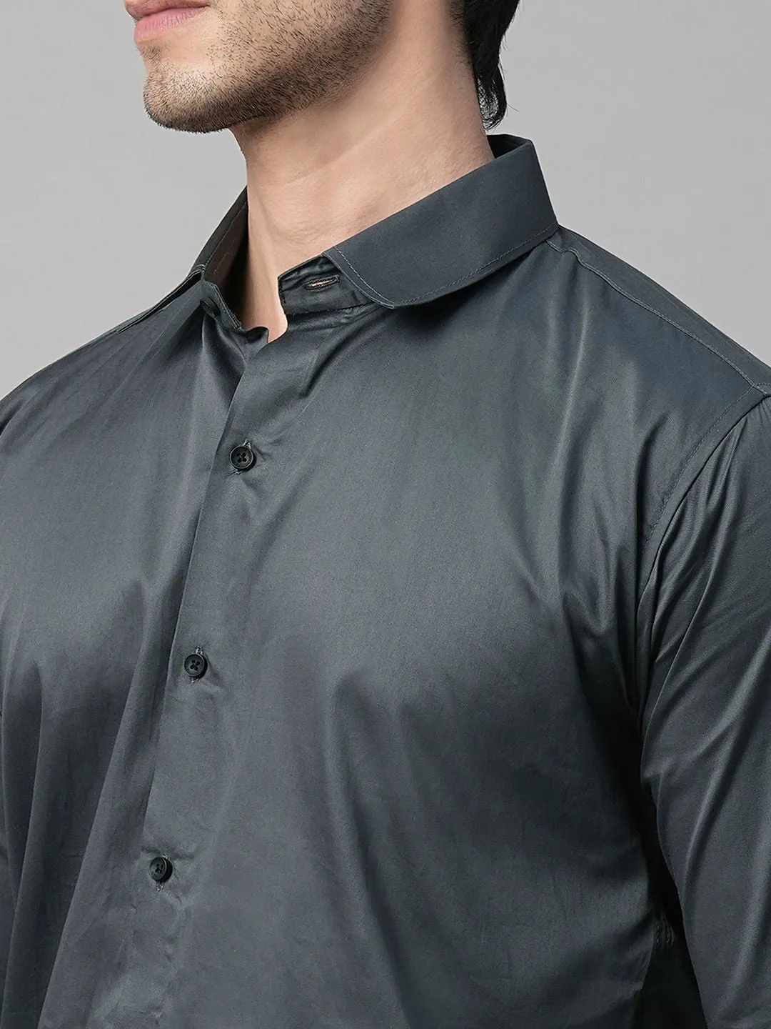 Solid Grey Satin Cotton Shirts for Men