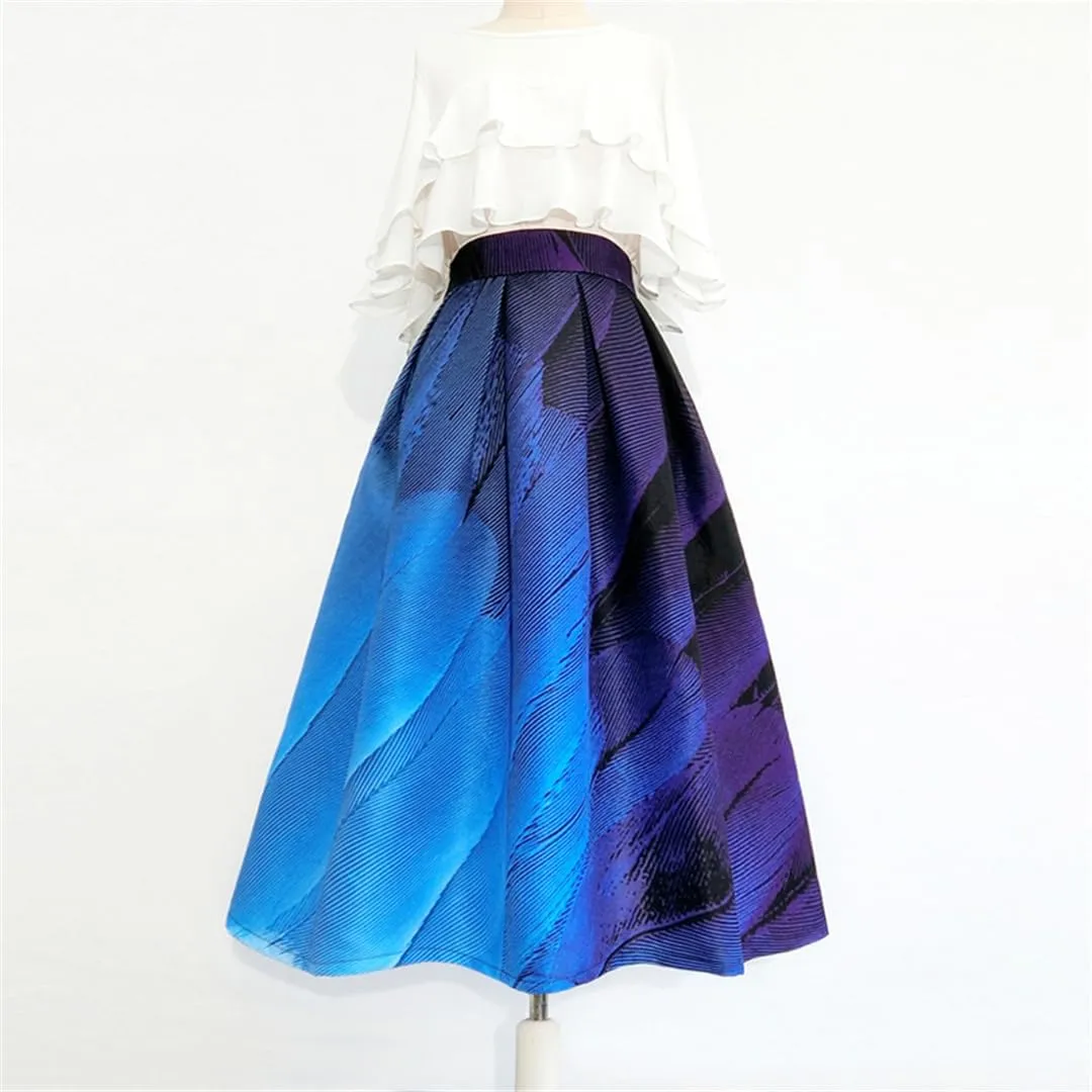 Spring Summer Vintage Elegant Plum Blossom Embroidery Aesthetic High Waist Midi Pleated Skirt
