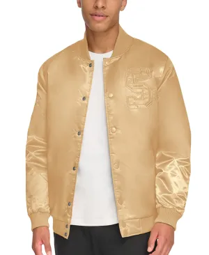 Starter Mens Classic Fit Tonal Satin Bomber Varsity Jacket Coat Gold Large