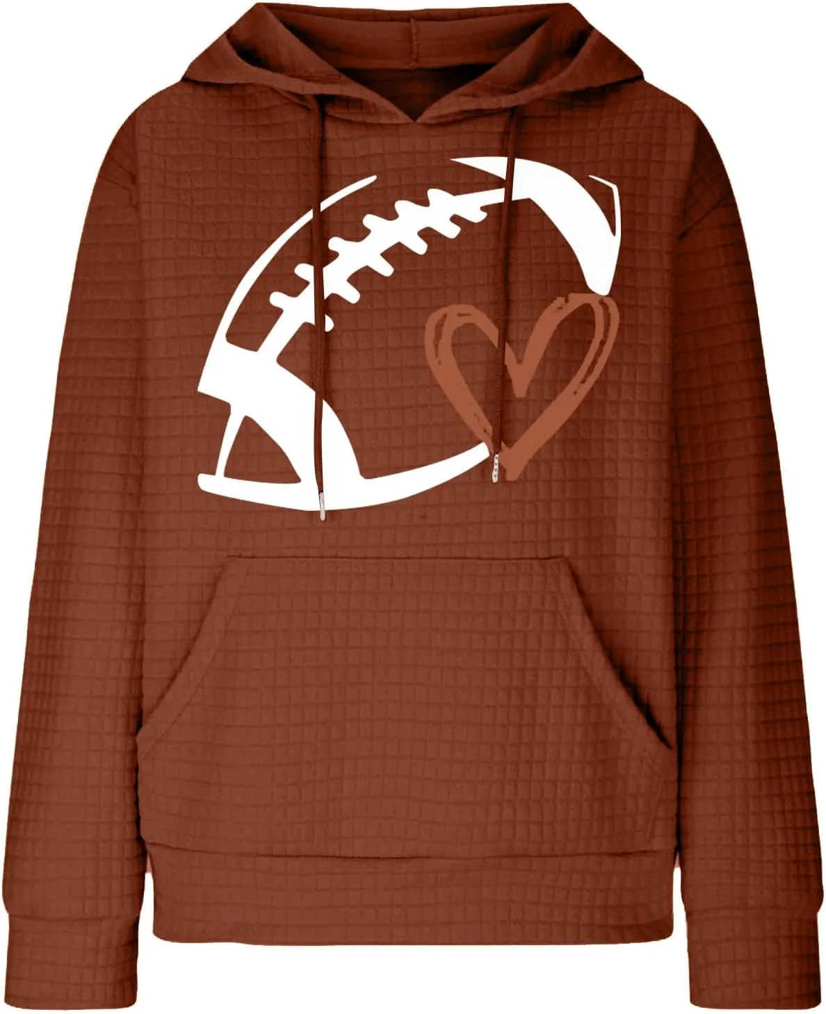 Stessotudo Womens Waffle Knit Hoodies Casual Long Sleeve Cute Football Print Sweatshirts Drawstring Trendy Pullover Tops 2023