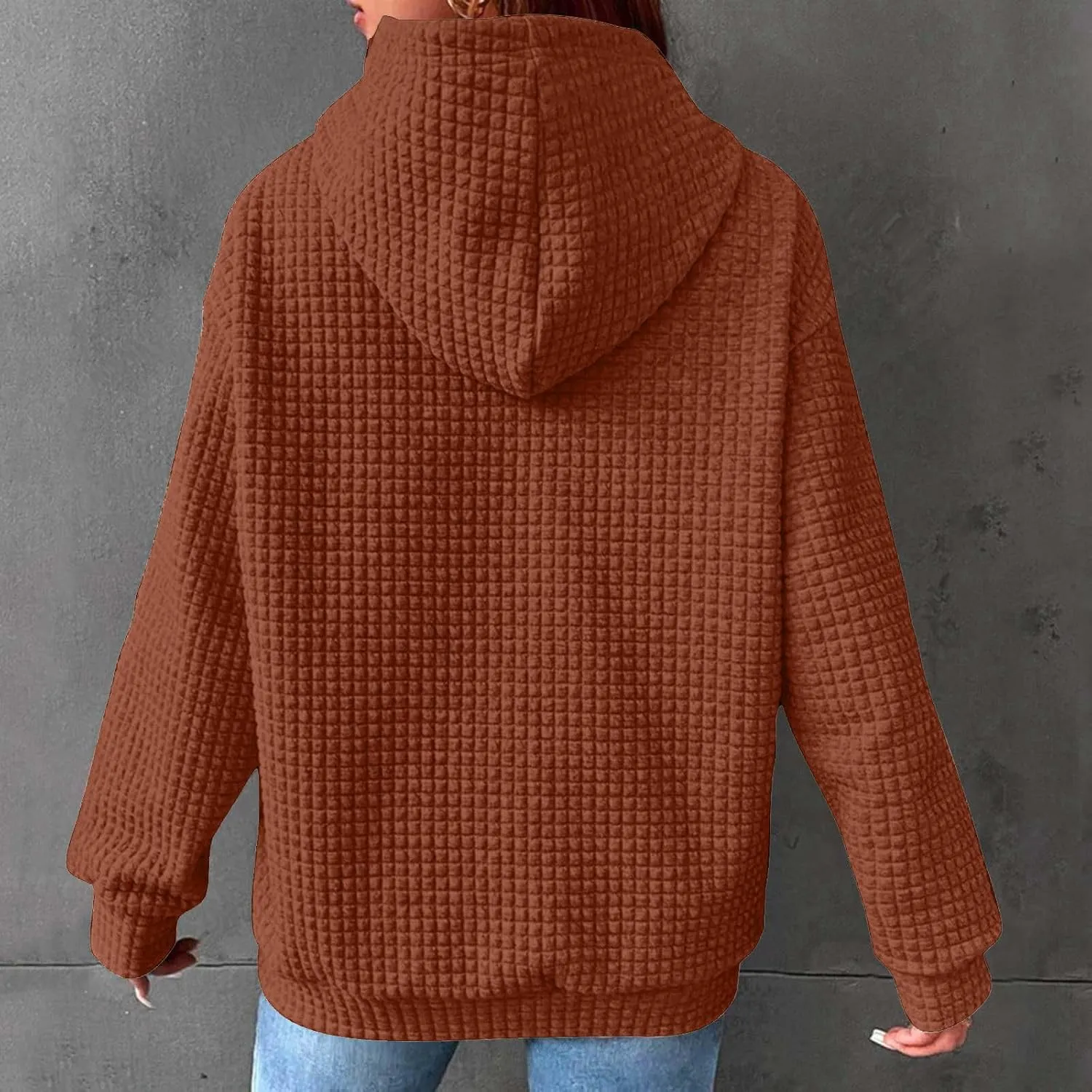 Stessotudo Womens Waffle Knit Hoodies Casual Long Sleeve Cute Football Print Sweatshirts Drawstring Trendy Pullover Tops 2023