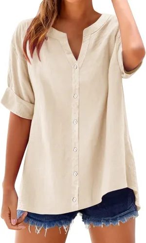 Summer Cute Tees Outfits Blouse 2025 Womens Tops Spring Summer Solid Color Shirt Long Sleeve Down Shirt Loose Fit