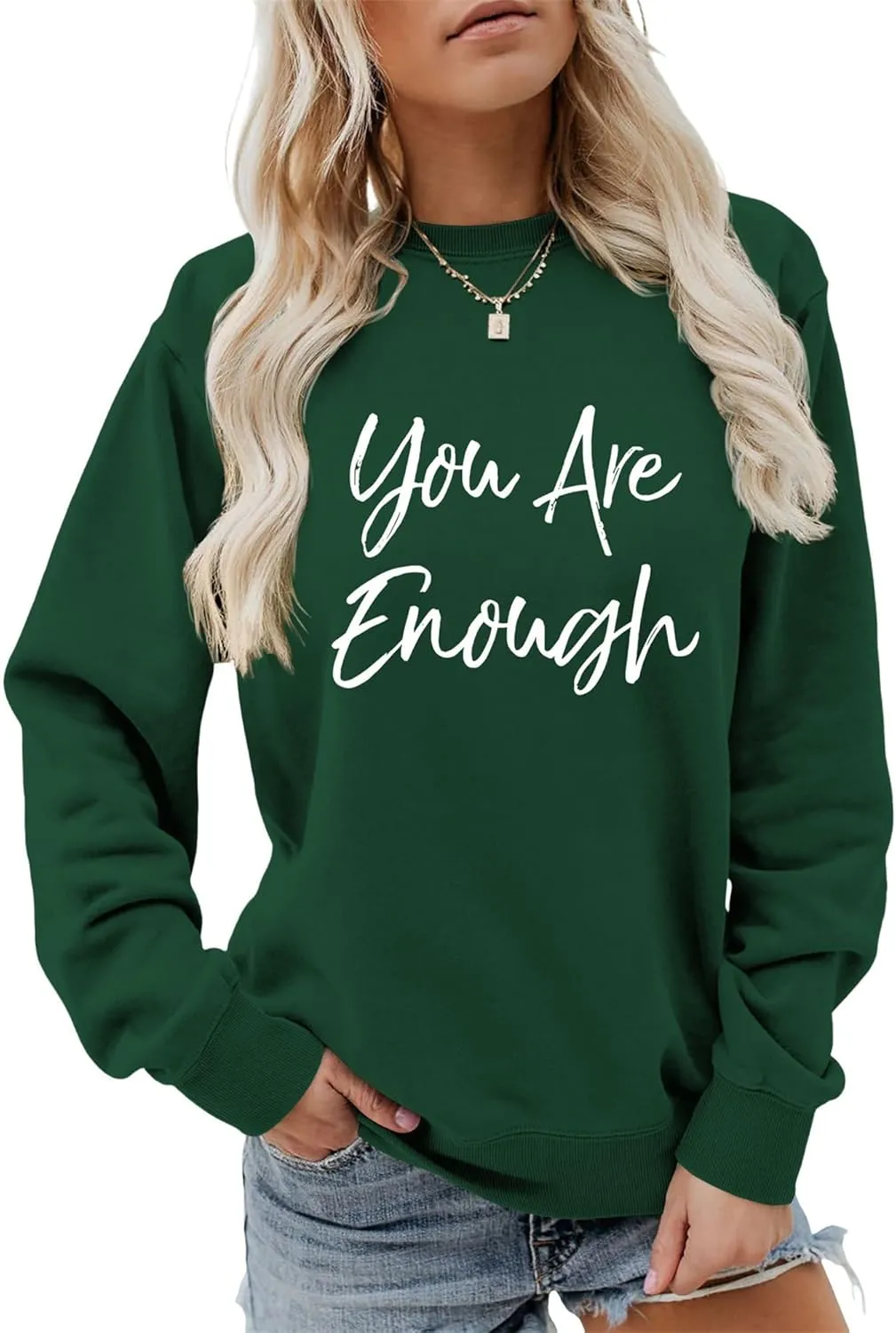 Sweatshirt for Women You are Enough Inspirational Graphic Tees Fashion Long Sleeve Shirts Crewneck Fall Sweaters