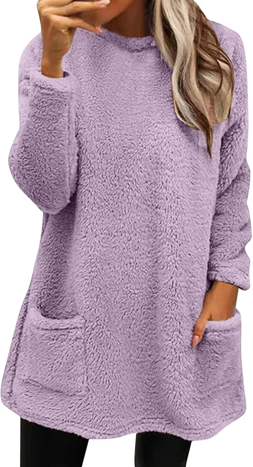 Sweatshirts for Women comfort hoodie for anxiety Long Sleeve Winter Shirts Round Neck Casual Warm Cute Long Tops