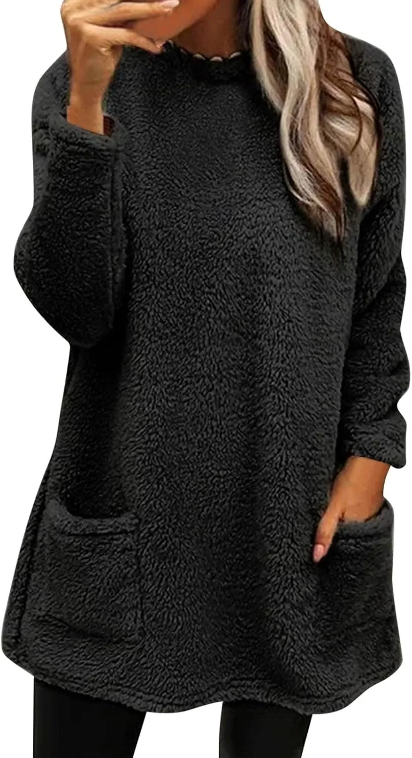 Sweatshirts for Women comfort hoodie for anxiety Long Sleeve Winter Shirts Round Neck Casual Warm Cute Long Tops