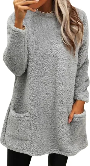 Sweatshirts for Women comfort hoodie for anxiety Long Sleeve Winter Shirts Round Neck Casual Warm Cute Long Tops