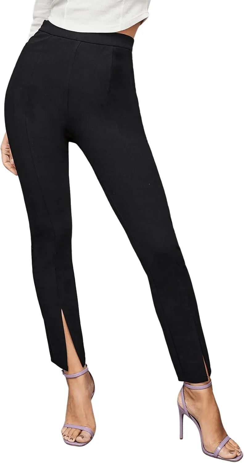 SweatyRocks Women's Elegant Elastic Waist Skinny High Waist Pants