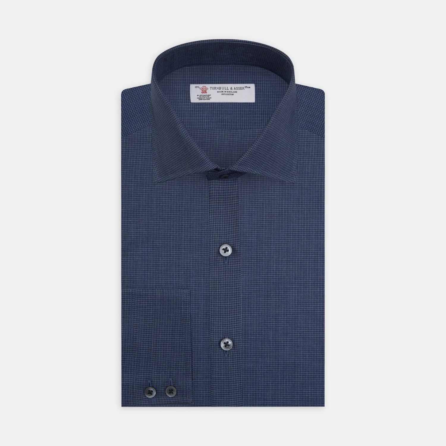 Tailored Fit Navy Check Flannel Shirt with Kent Collar and 2-Button Cuffs