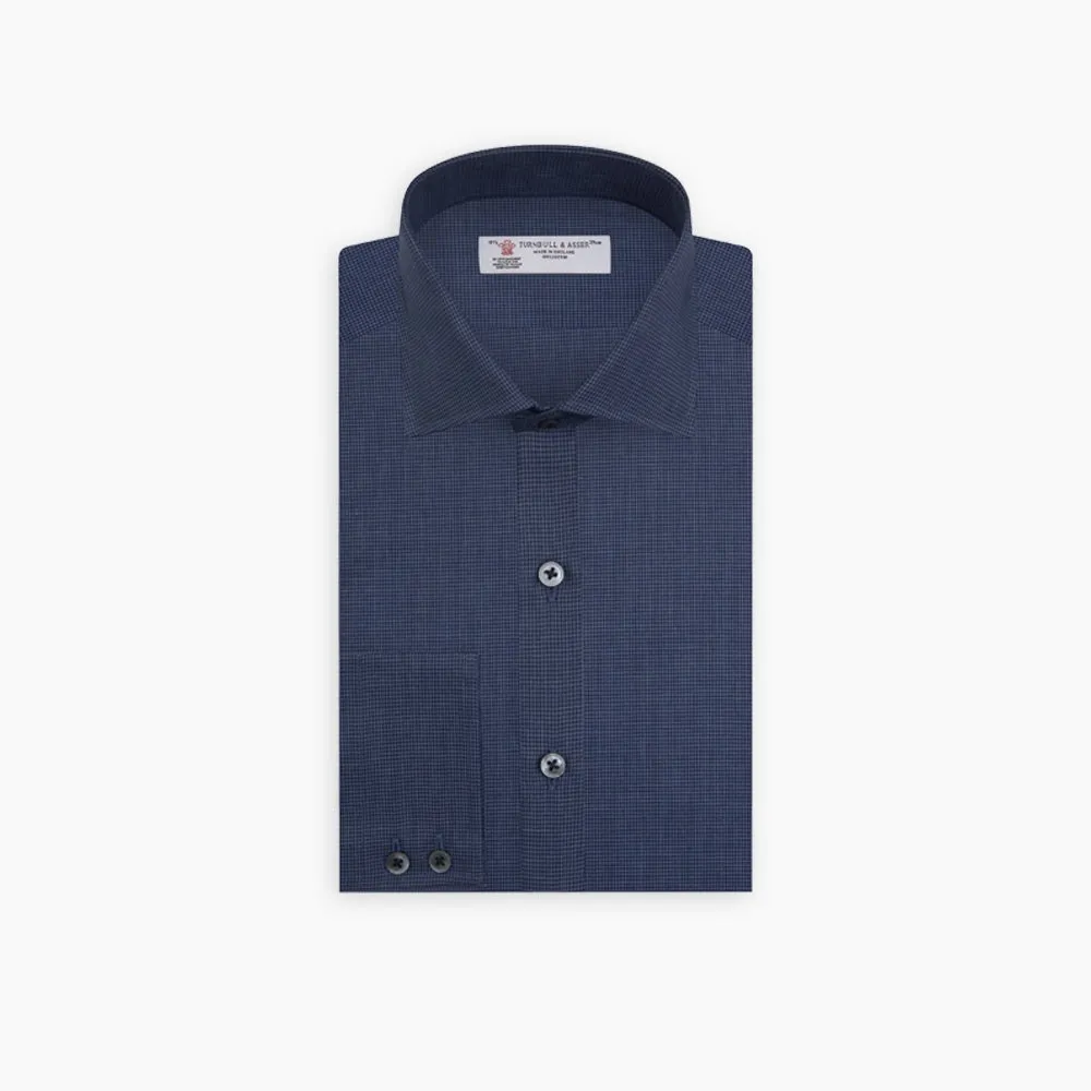 Tailored Fit Navy Check Flannel Shirt with Kent Collar and 2-Button Cuffs