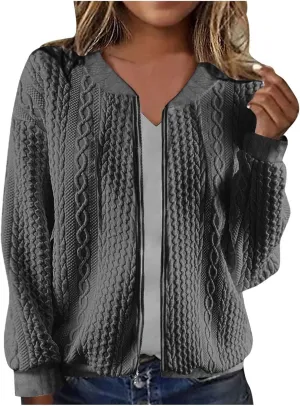 TANGNADE Women's Oversized Zip Up Sweatshirts Sweater Fall Outfits Casual Loose Knit Jackets with Pocket Cardigan Blouse