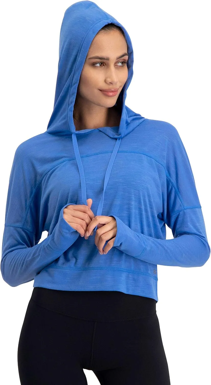 Three Sixty Six Dry Fit Crop Tops for Women - Long Sleeve Crop Top Hoodie - Women's Workout Pullover Top with Thumb Holes
