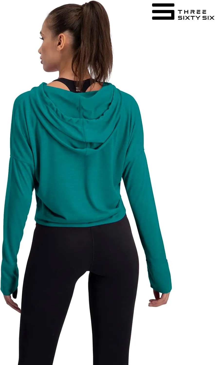 Three Sixty Six Dry Fit Crop Tops for Women - Long Sleeve Crop Top Hoodie - Women's Workout Pullover Top with Thumb Holes