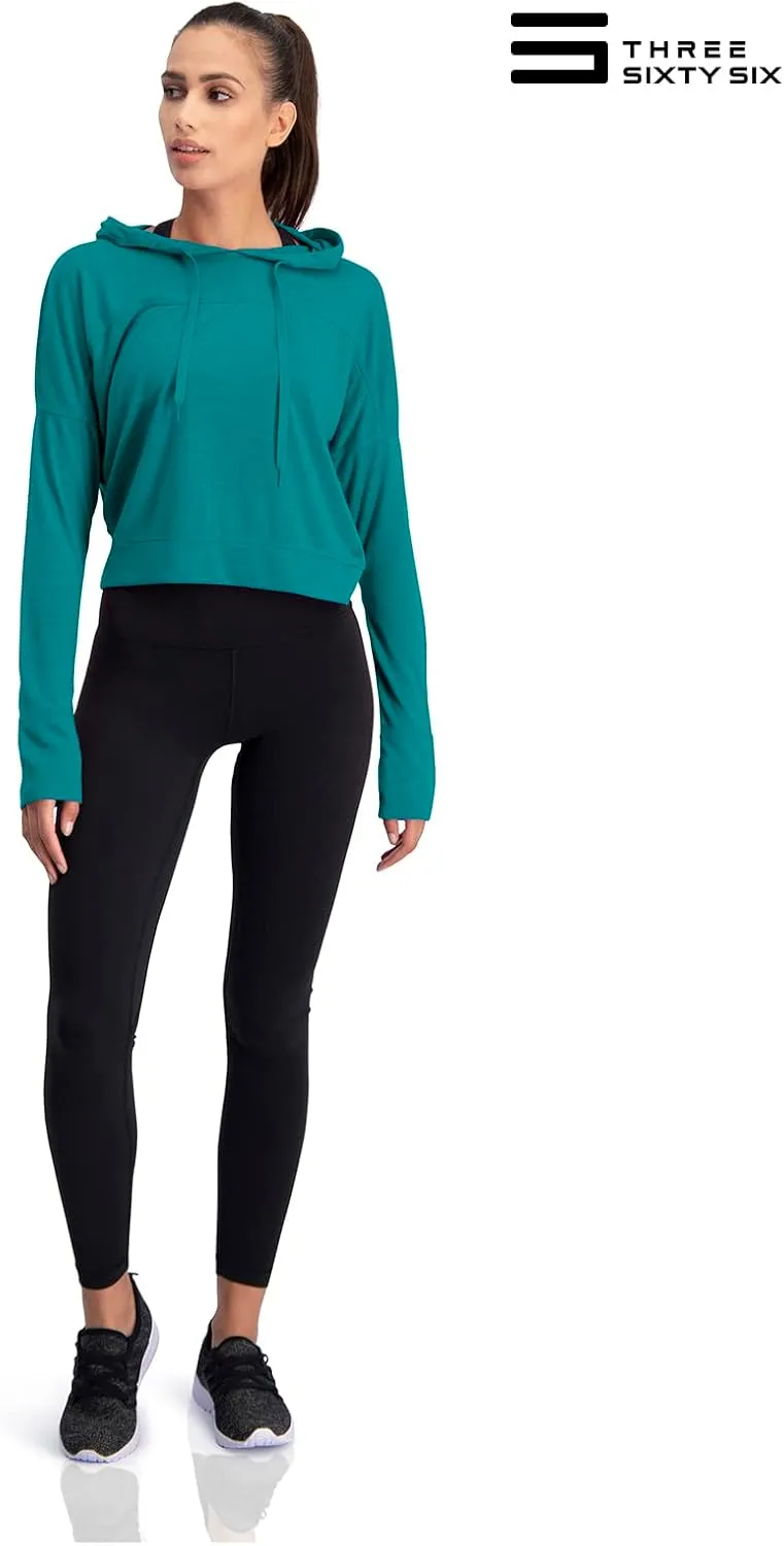 Three Sixty Six Dry Fit Crop Tops for Women - Long Sleeve Crop Top Hoodie - Women's Workout Pullover Top with Thumb Holes