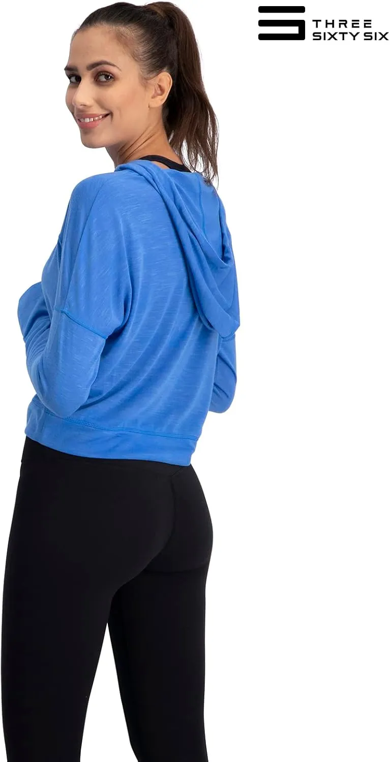 Three Sixty Six Dry Fit Crop Tops for Women - Long Sleeve Crop Top Hoodie - Women's Workout Pullover Top with Thumb Holes
