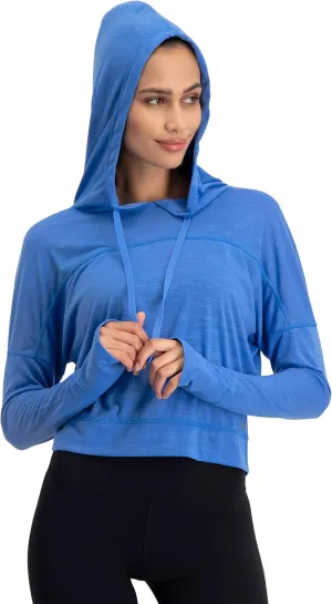 Three Sixty Six Dry Fit Crop Tops for Women - Long Sleeve Crop Top Hoodie - Women's Workout Pullover Top with Thumb Holes