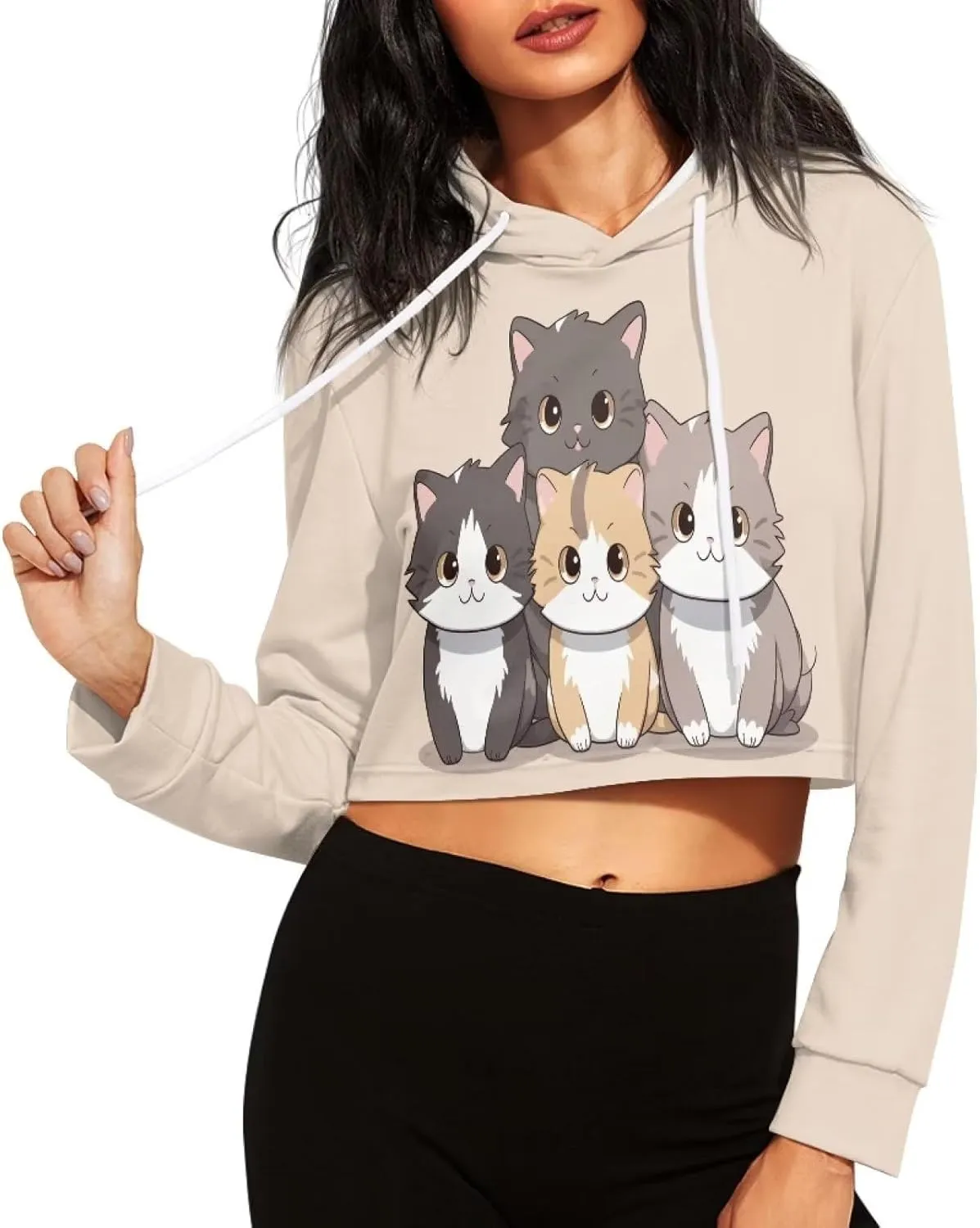 TODIYADDU Fashion Womens Hooded Pullover Sweatshirts Crop Drawstring Hoodie Athletic Wear Oversized Crop Tops for Teen Girls