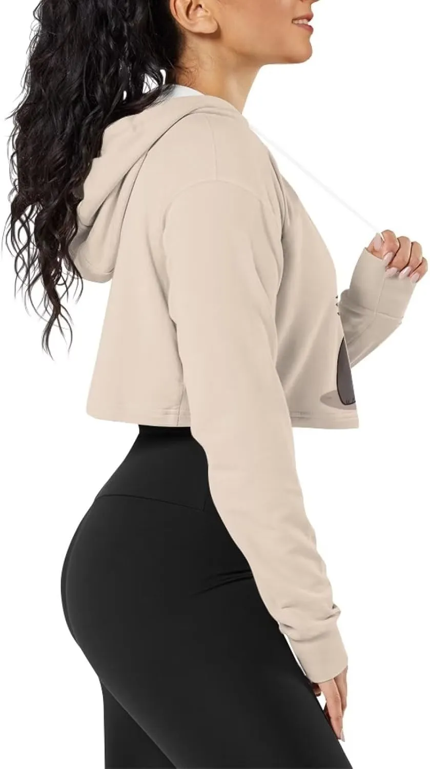 TODIYADDU Fashion Womens Hooded Pullover Sweatshirts Crop Drawstring Hoodie Athletic Wear Oversized Crop Tops for Teen Girls
