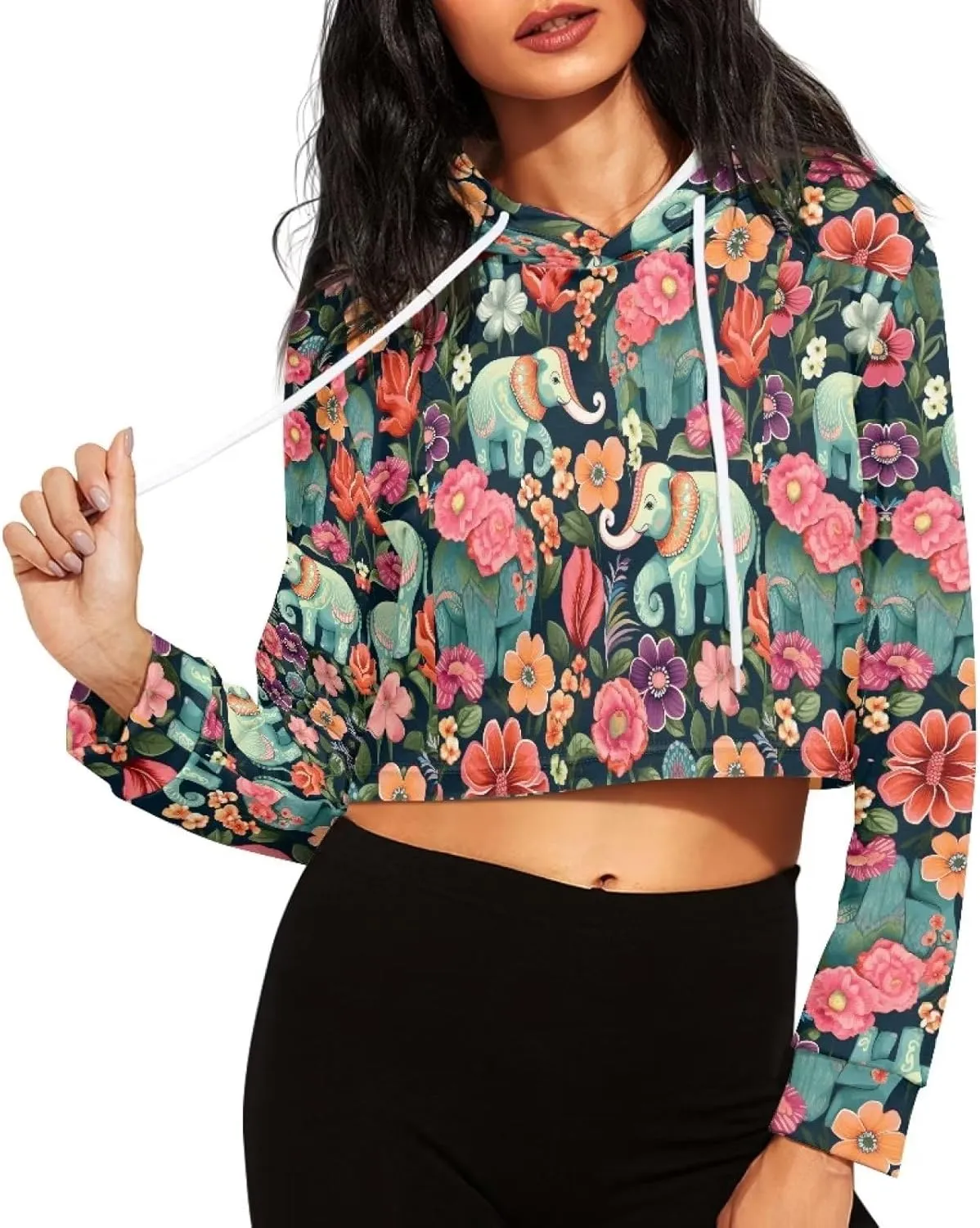 TODIYADDU Fashion Womens Hooded Pullover Sweatshirts Crop Drawstring Hoodie Athletic Wear Oversized Crop Tops for Teen Girls