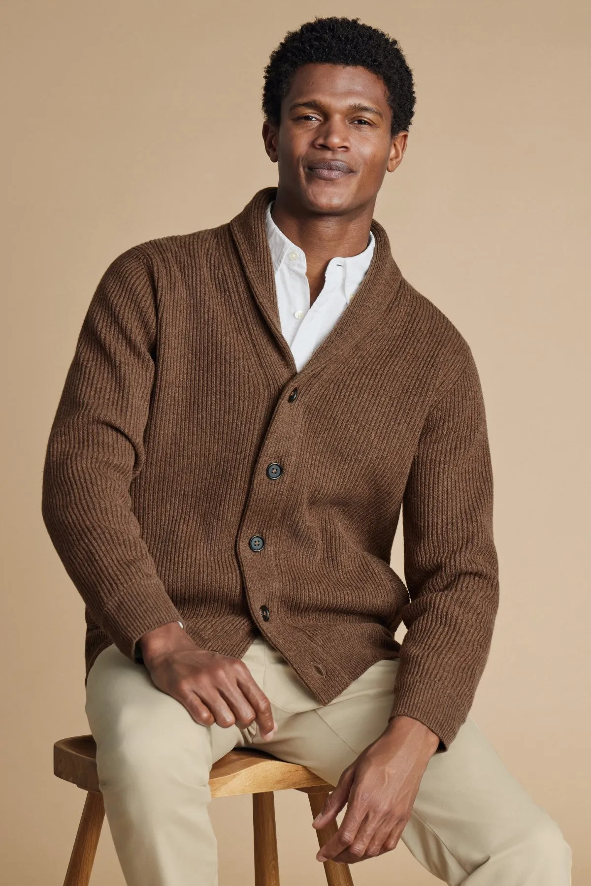 Toffee Chunky Merino Shawl Neck Cardigan
