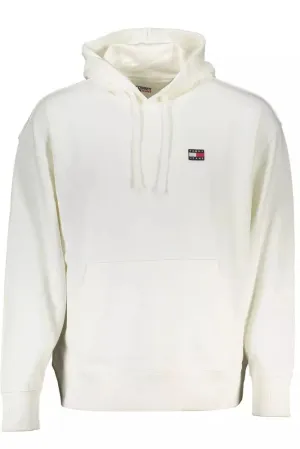 Tommy Hilfiger Sleek White Hooded Sweatshirt with Central Pocket