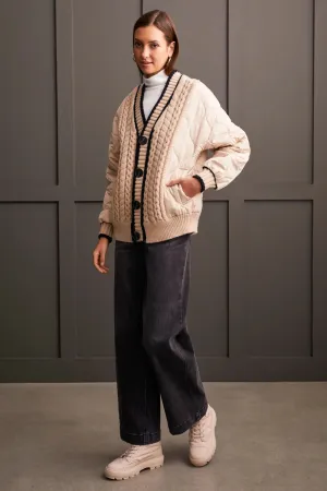 Tribal Quilted Cardigan With  Sweater Detail