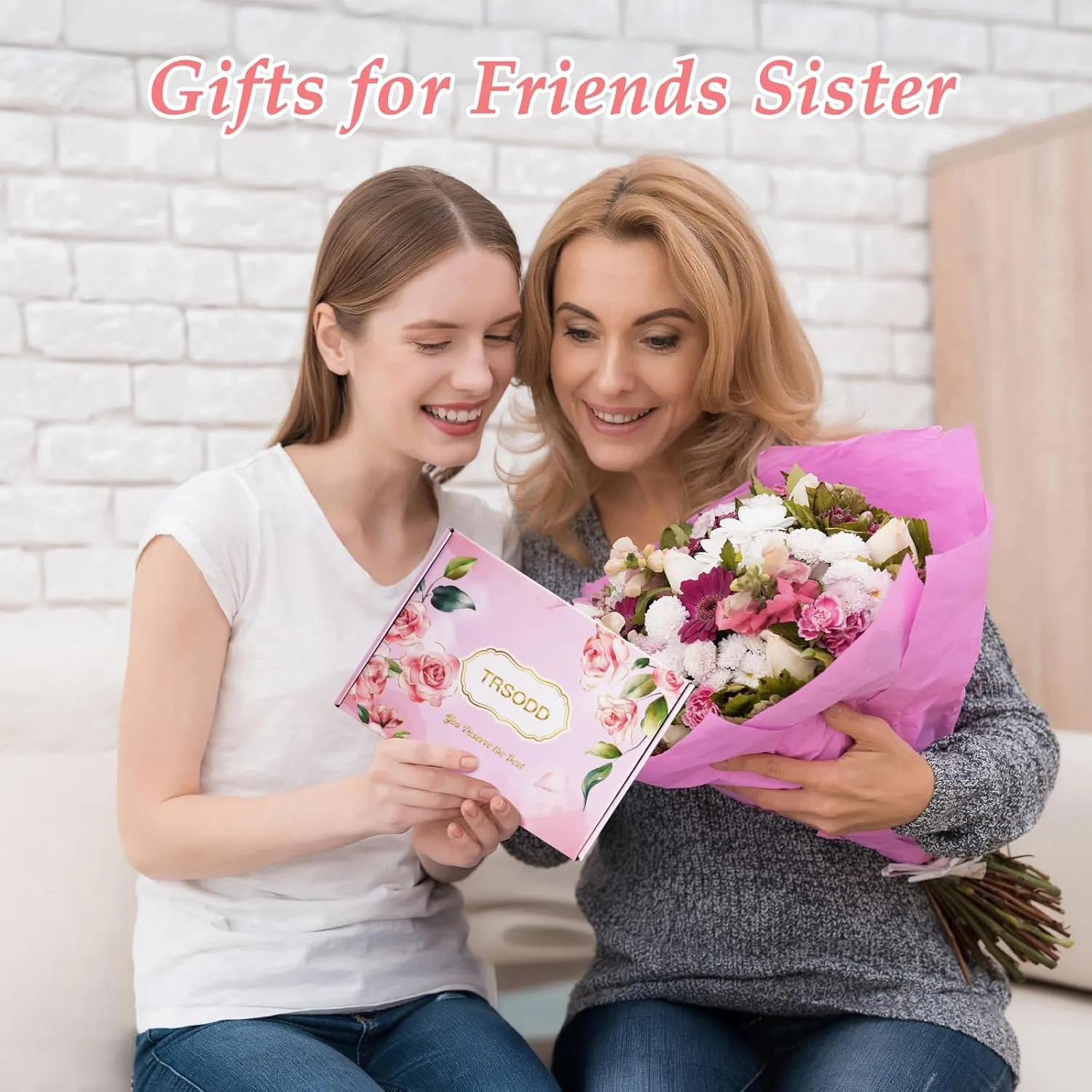 TRSODD Mothers Day Gifts for Sister Friends Birthday Gifts for Her Canvas Large Tote Bag for Women and Makeup Bag