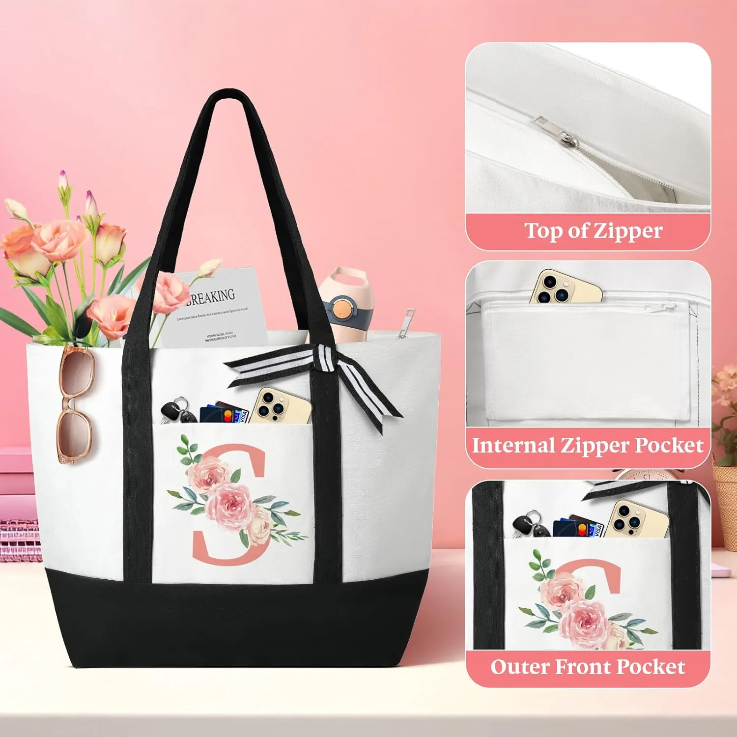 TRSODD Mothers Day Gifts for Sister Friends Birthday Gifts for Her Canvas Large Tote Bag for Women and Makeup Bag