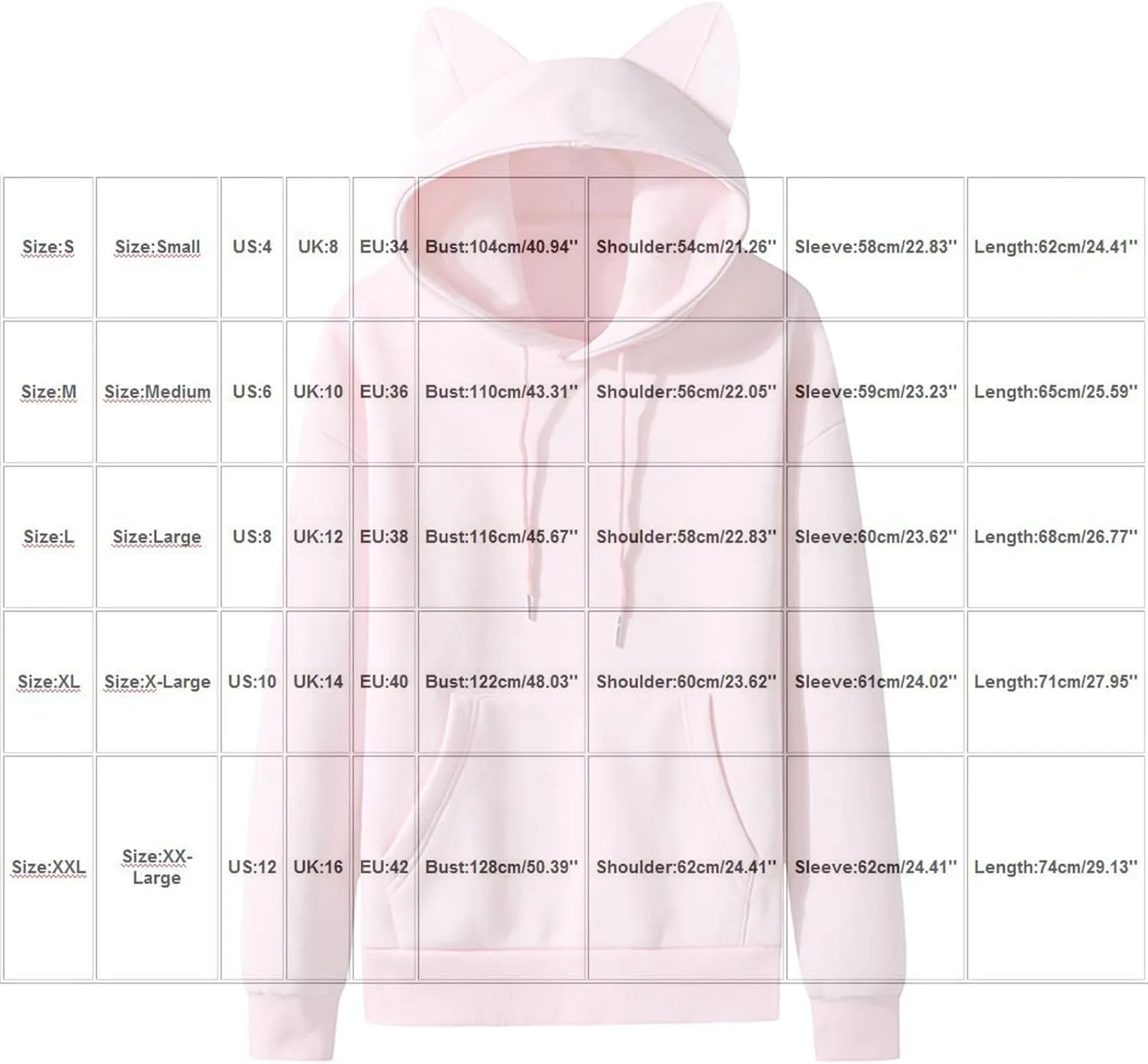 Unisex Hoodies Cat Ear Hooded Sweater Coats Long Sleeve Hoodies Sweatshirt Blouse Pullover Outwear for Women Men