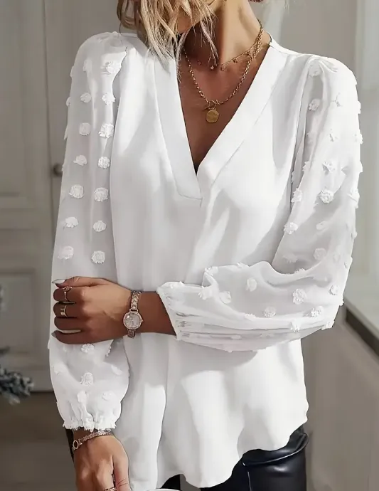 White Elegant Swiss Dot Top