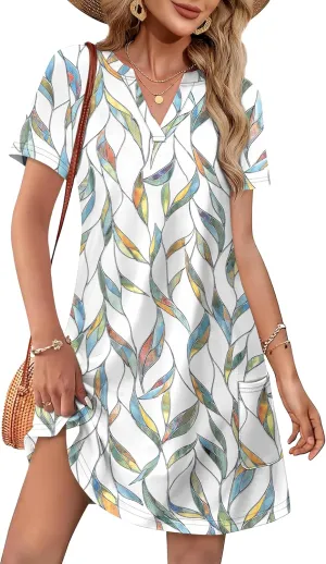 WIHOLL Dresses for Women 2025 Elegant Classy Summer Floral Pretty Garden Spring Wedding Guest Business Casual Work Dress Travel Boho Cocktail Birthday Mini Dress L