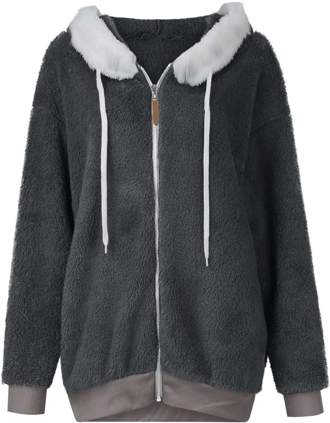 Winter Coats for Women 2024 Long Sleeve Faux Fur Fleece Jacket Zipper Plus Size Hooded Fuzzy Outerwear With Pockets