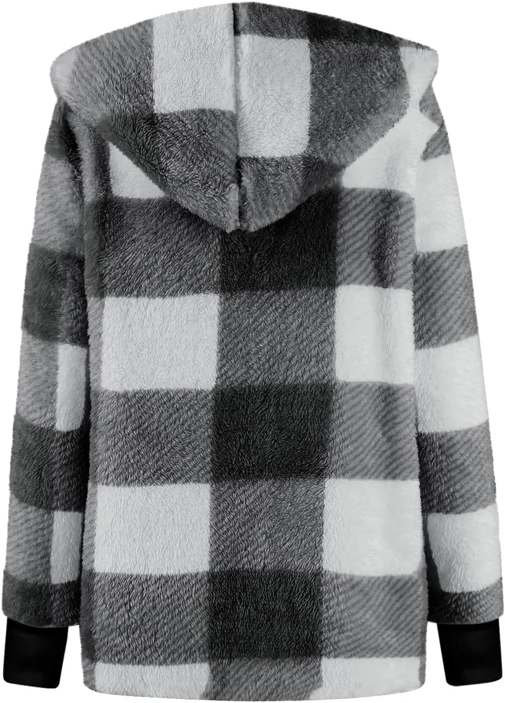 Women Fleece Jacket Fall Plaid Sherpa Jacket Open Front Flannel Hooded Cardigan Teddy Bear Coat with Pocket Outerwear