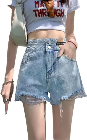 Women High Waisted Streetwear A-Line Pants Jeans